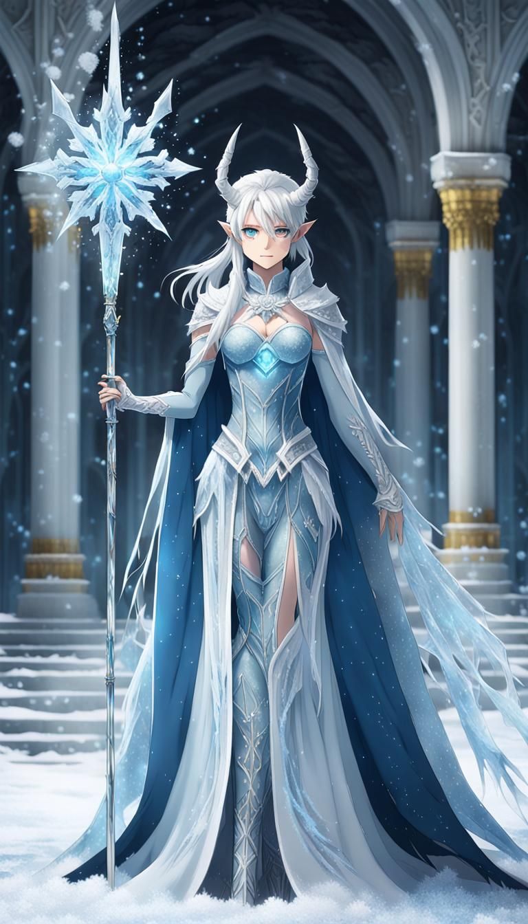 Ethereal Frost Demon Lord in Icy Gown and Cape, Inspired by....