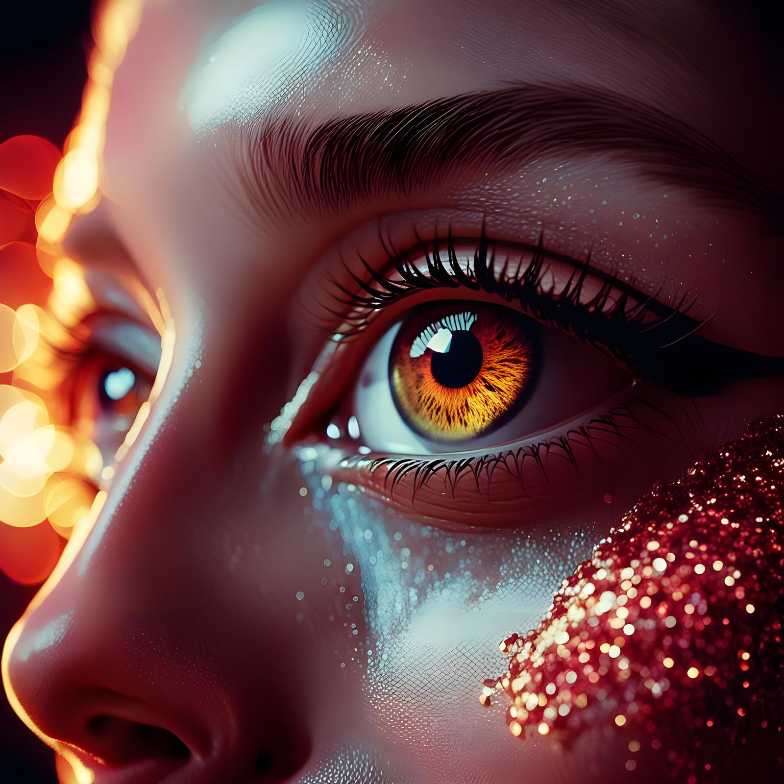 Ruby Red Eye with Futuristic Skin Glitter