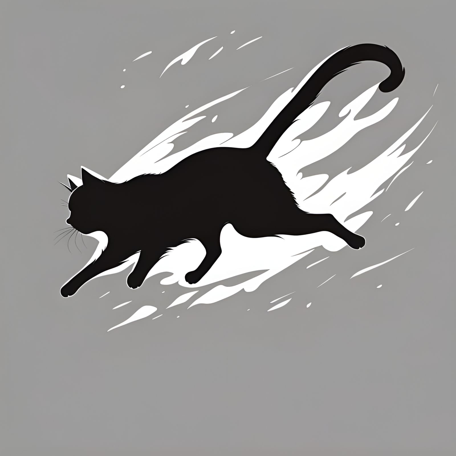 Cute Black Cat Silhouette in Anime Style