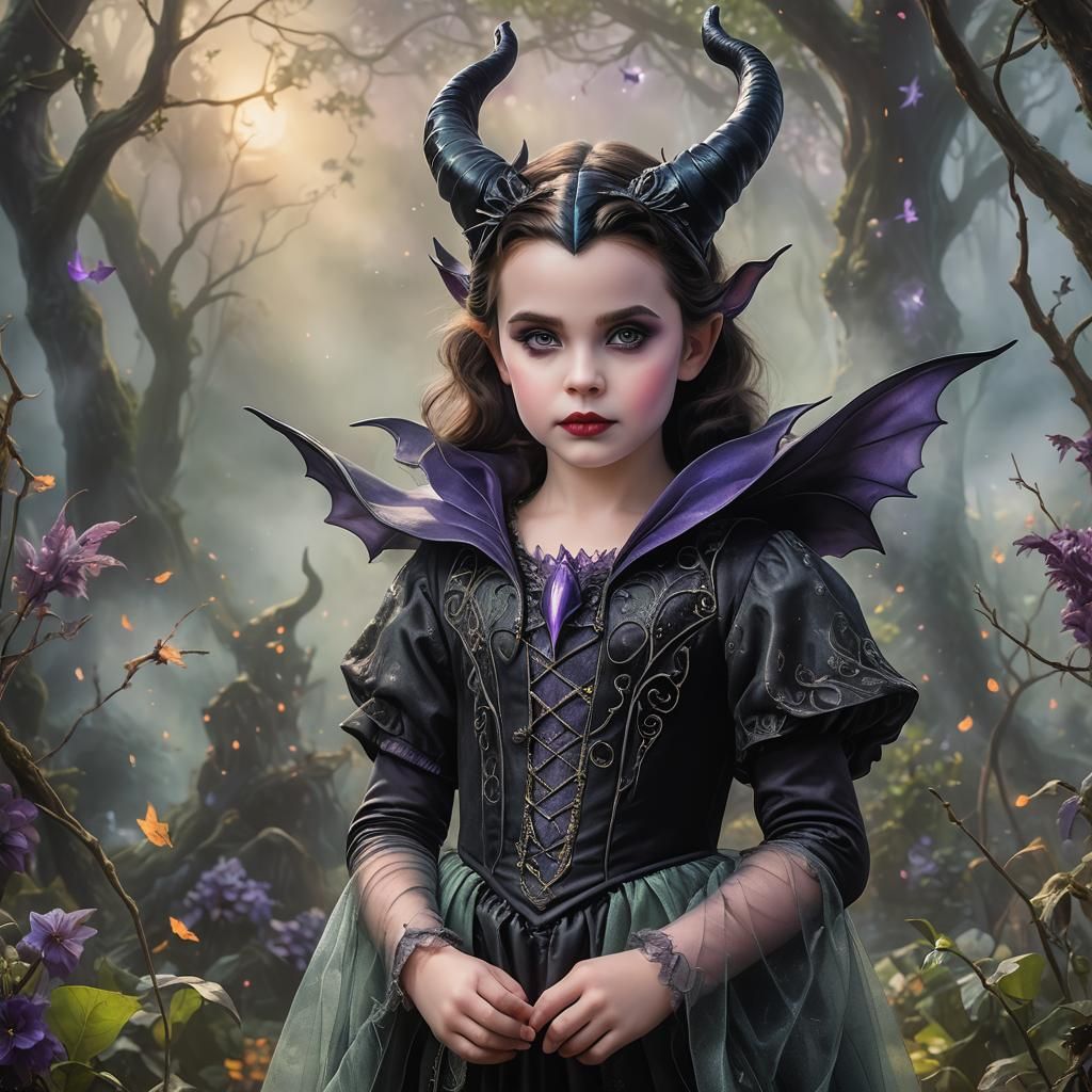 Toddler as Maleficent in Ethereal Fairytale Style