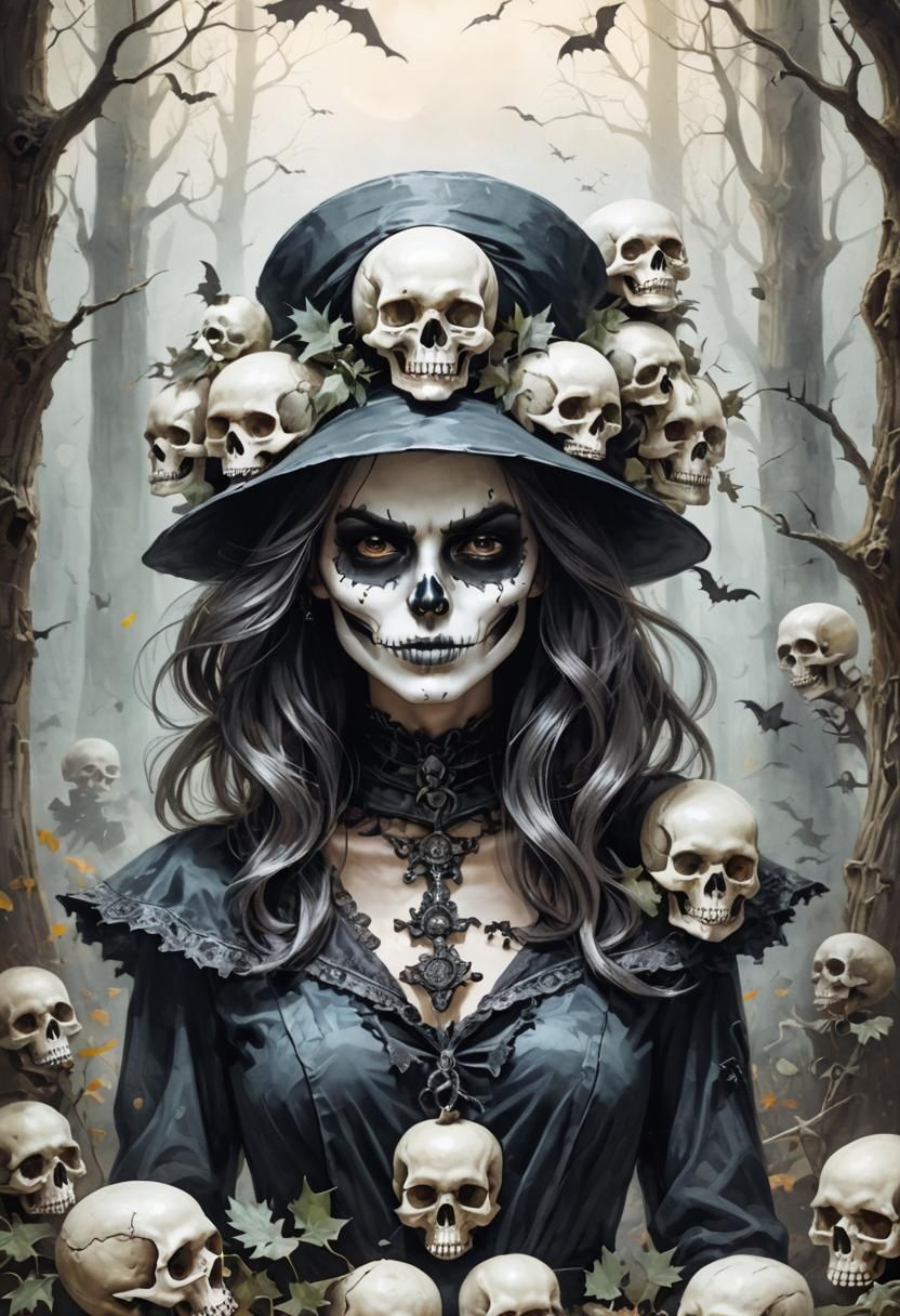 Halloween Skull Woman Digital Art