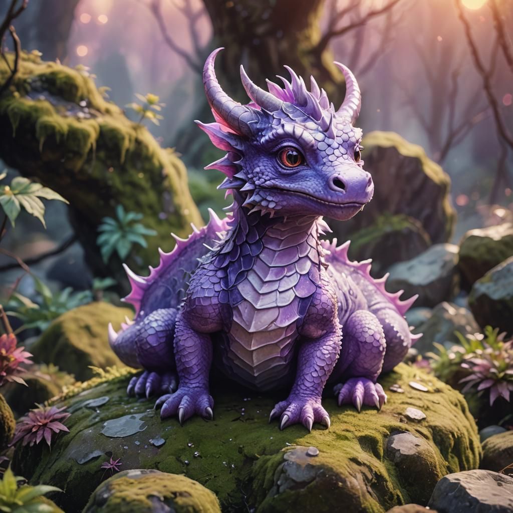 Cute Purple Dragon Portrait in Kawaii Style