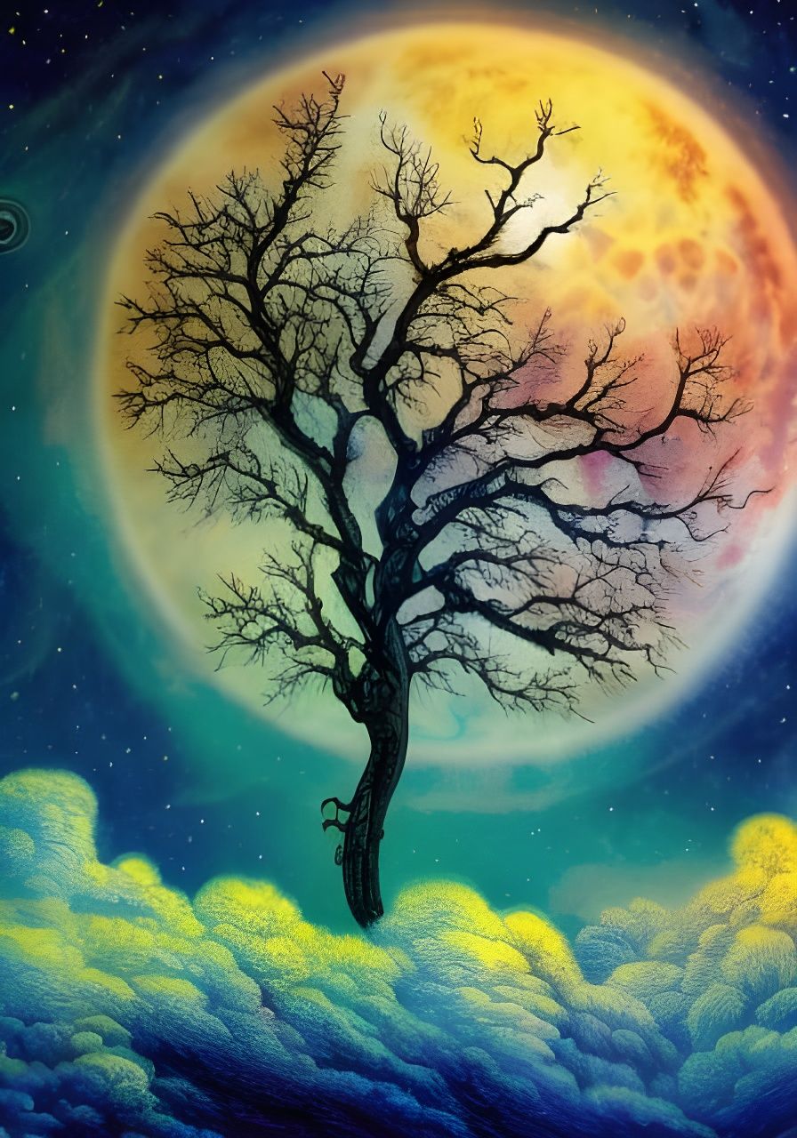 Moonlit Landscape with Intricate Sky and Stars