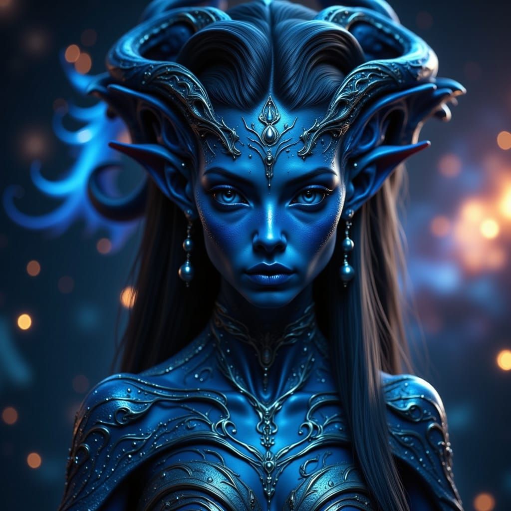 Hyperrealistic Alien Woman in Cosmic Twilight