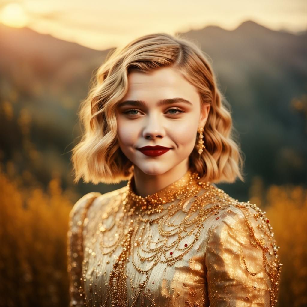 Golden Makeup Portrait with Sunrise Background