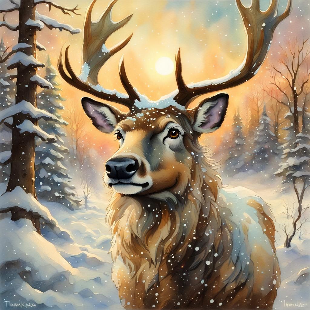 Whimsical Reindeer Scene in Warm Golden Light