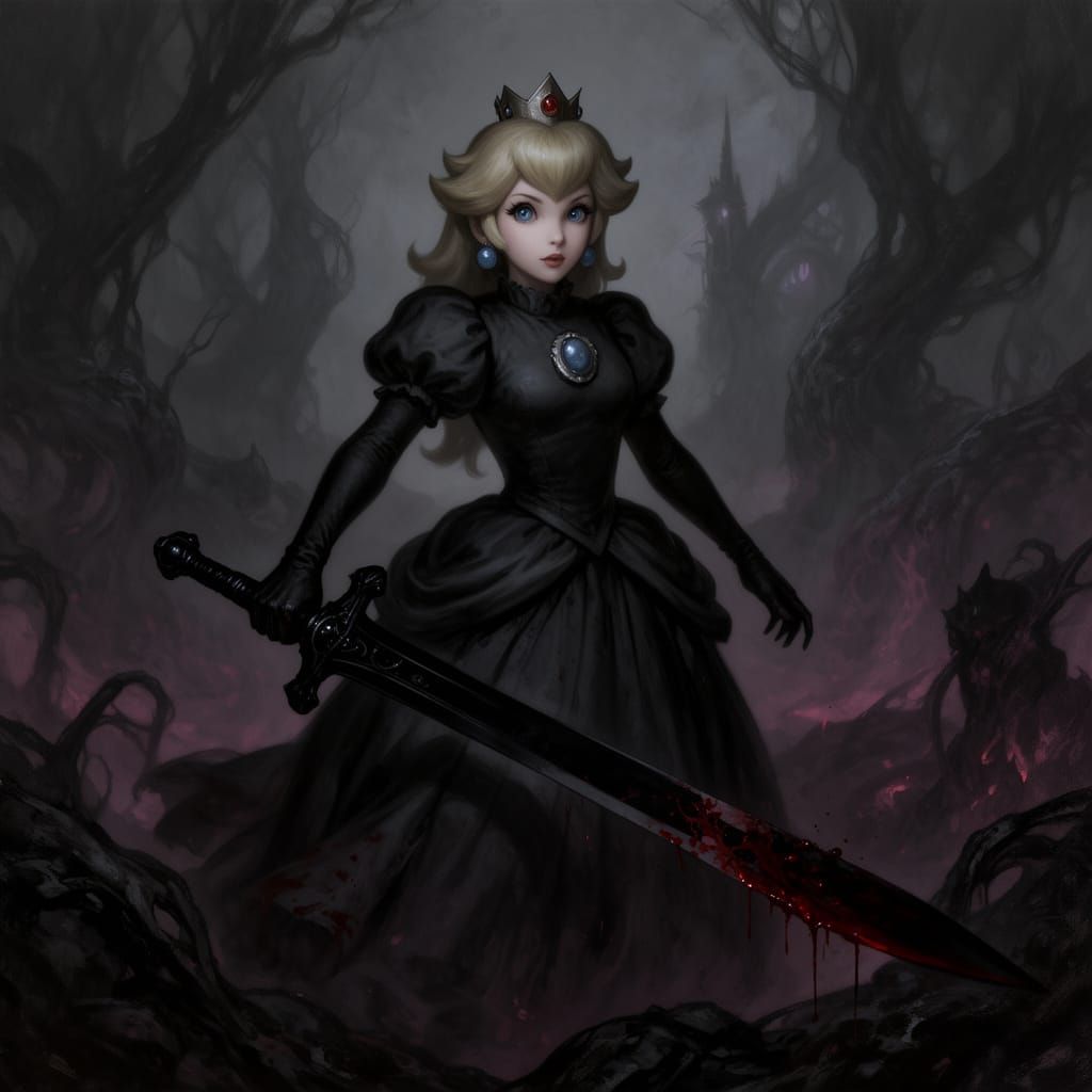 Dark Princess Peach with Bloodied Black Sword