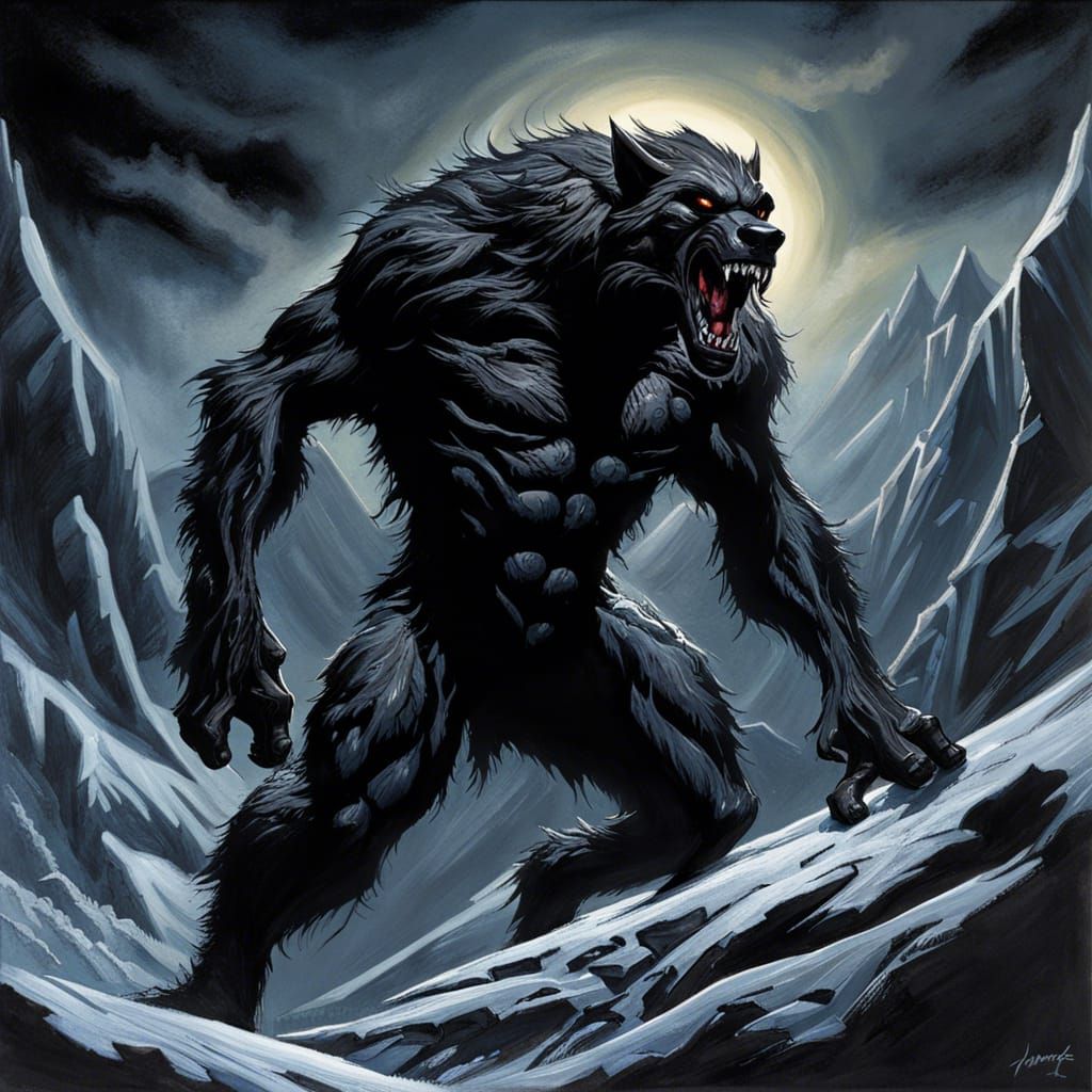 Eerie Werewolf in High Gothic Shadow Landscape