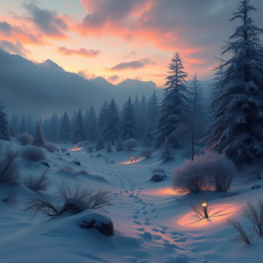 Mystical Winter Wonderland in Unreal Engine 5 Style
