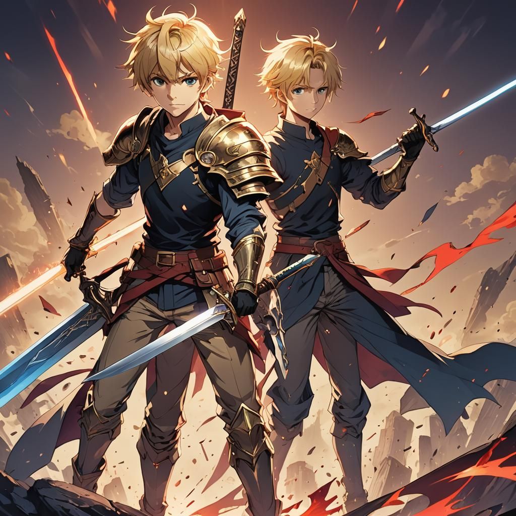 Heroic Anime Boy with Sword, Manga Illustration