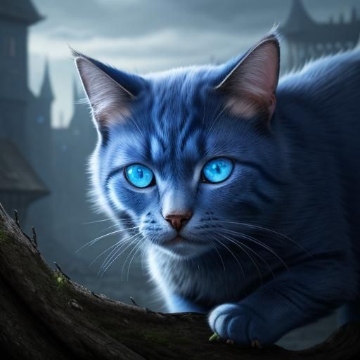 Detailed Blue-Eyed Cat: Fantasy Concept Art