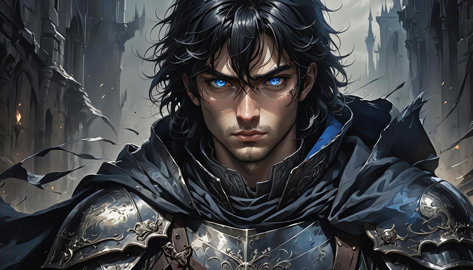 Anime Knight Portrait in Dark Medieval Fantasy
