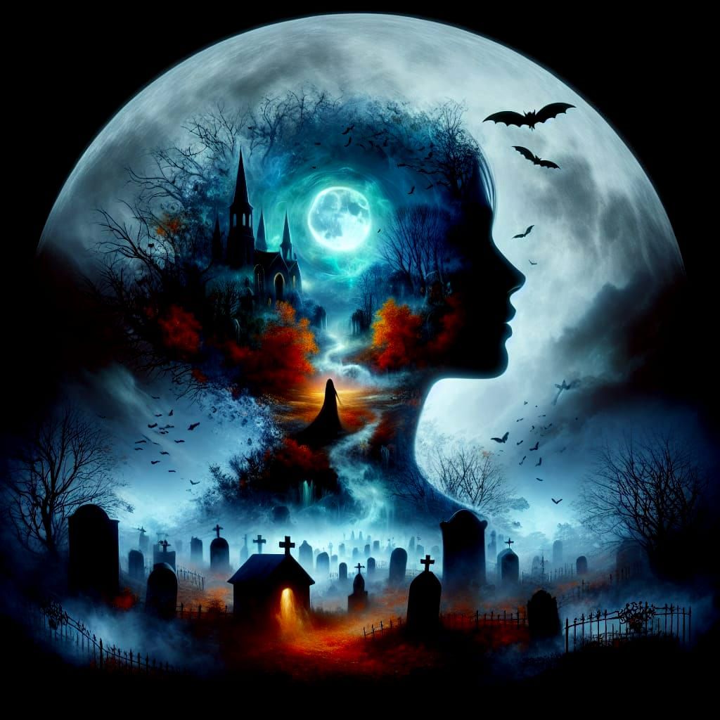 Eerie Graveyard Face in Holographic Style