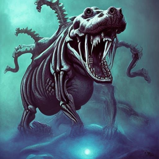 Epic Hippo Skeleton Demon in Sci-Fi Style