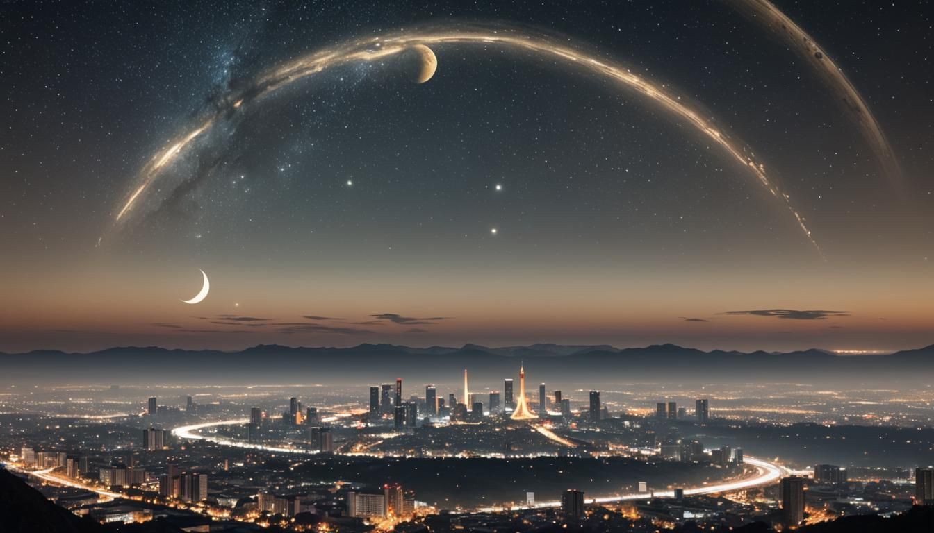Futuristic Chicago Skyline with Saturn Rings