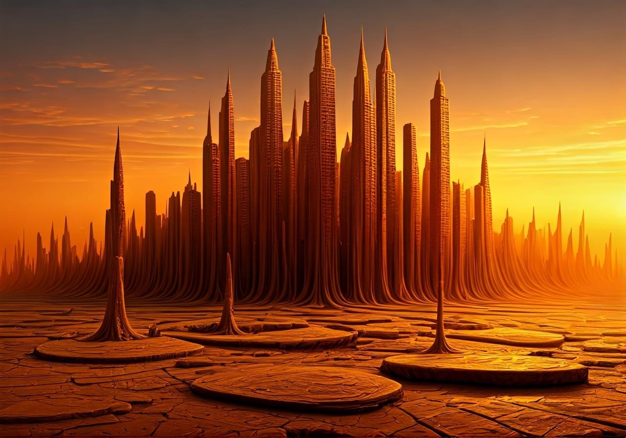 Surreal Melting Wax Cityscape in Dreamlike Style