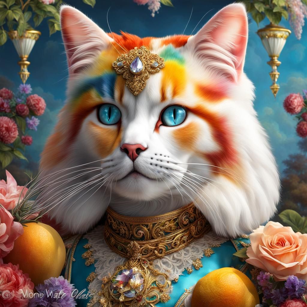 Calico Cat in Carnival Mask, Hyperreal Art