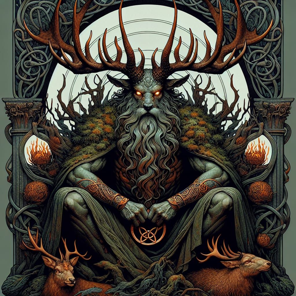 Cernunnos: Celtic God in Baroque Art Nouveau Style