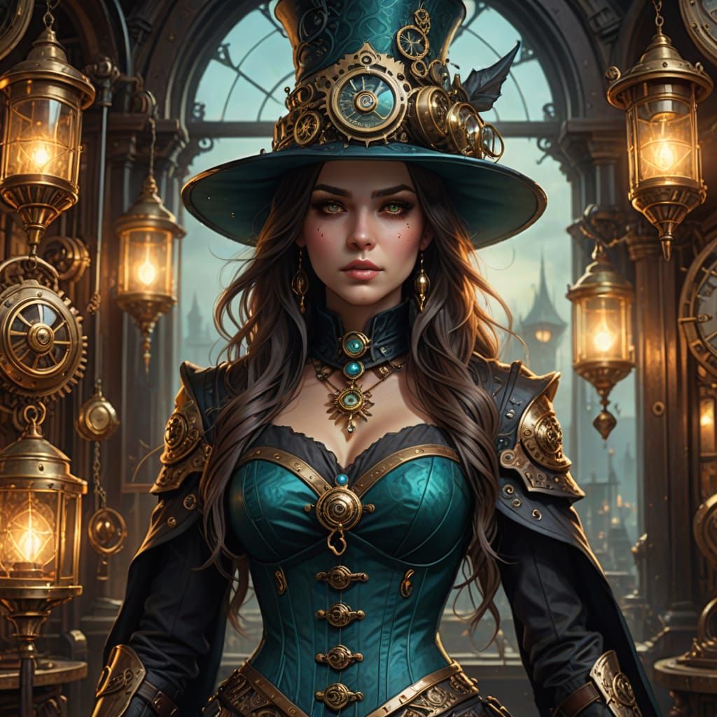 Steampunk Witch Concept Art in Golden Hour Lighting