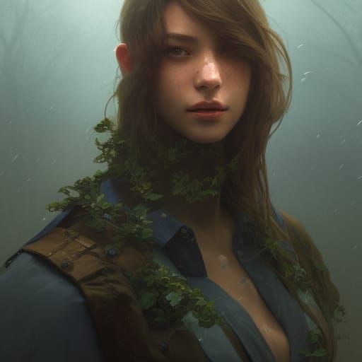 Woman With Broad Shoulders And Foliage