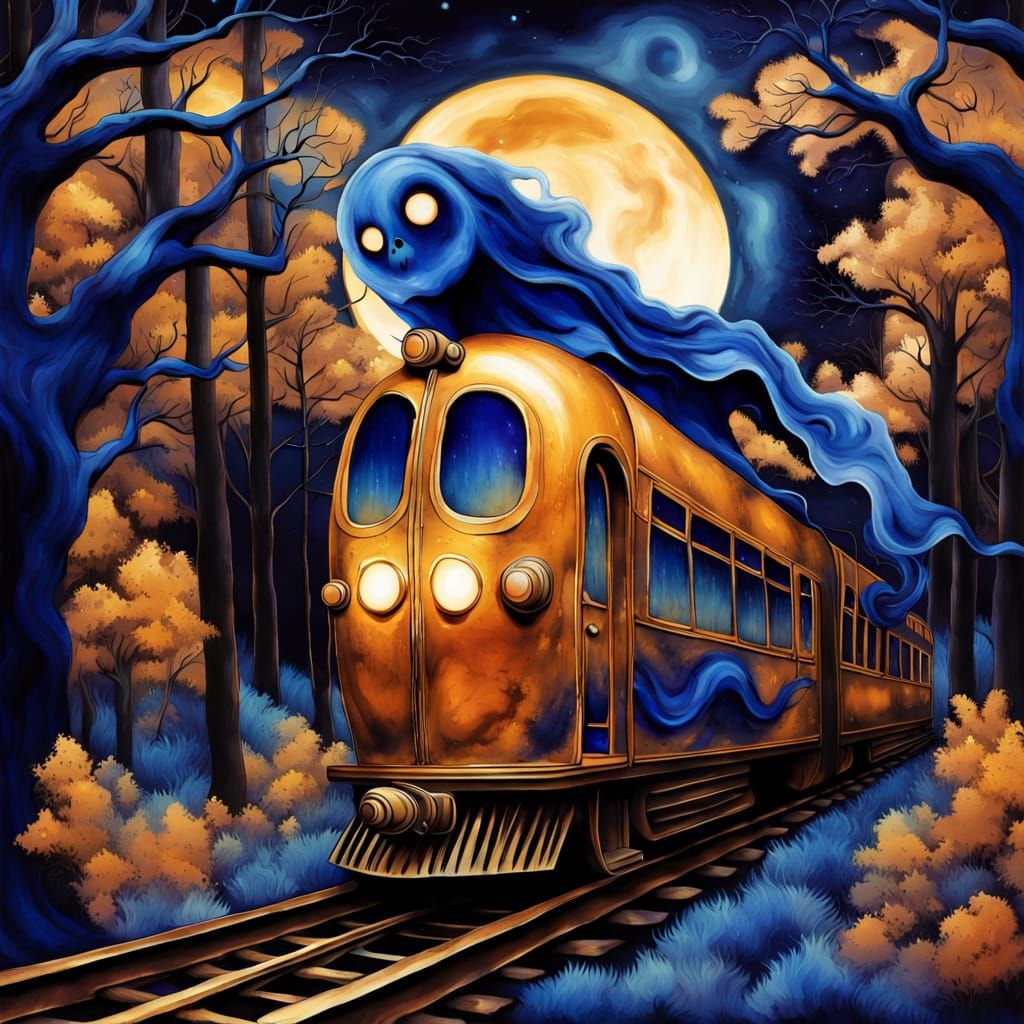 Ghost on Ghost Train in Alcohol Ink Style