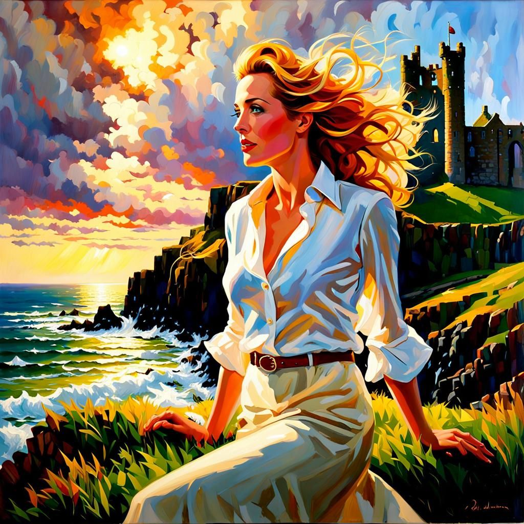 Gillian Anderson Oil Painting at Dunluce Castle