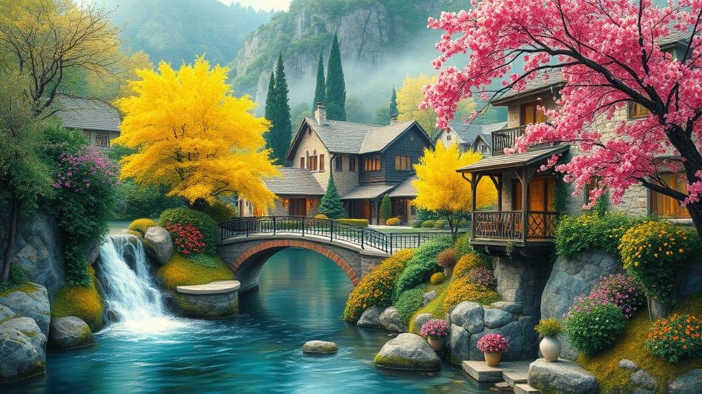 Serene Stone Resort Landscape in Neo-Expressionist Style