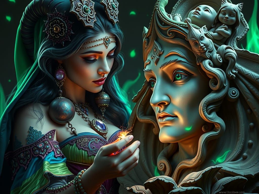 Sorceress Crafts Living Statue with Magical Clay Sculpture