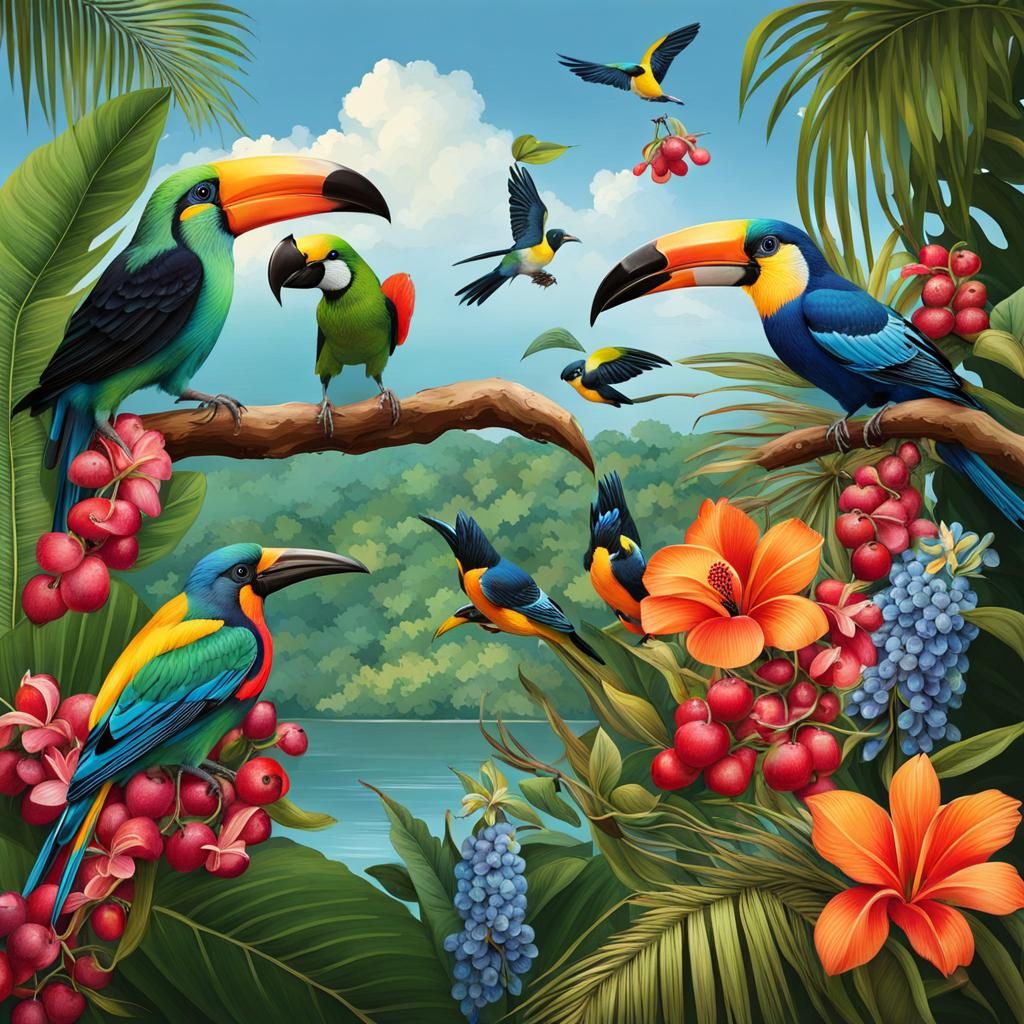 Exotic Birds in a Tropical Paradise