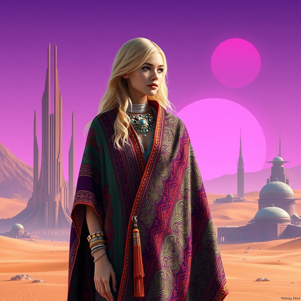 Cyberpunk Woman Reveals Futuristic Martian Landscape