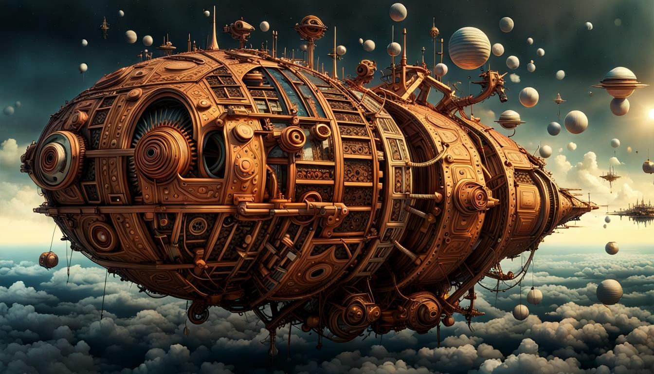Surreal Spaceships Orbiting in Ethereal Dreamscape
