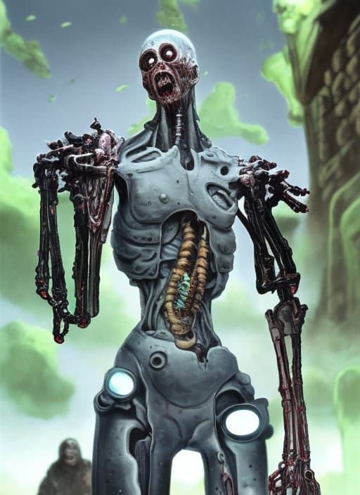 Dystopian Zombie Cyborg Warrior with Robotic Arms