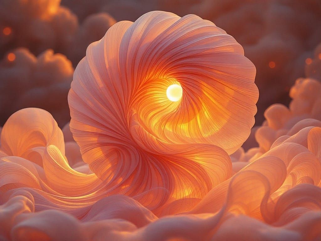 Anthropomorphic Tulle Ammonite in Sunset Lighting