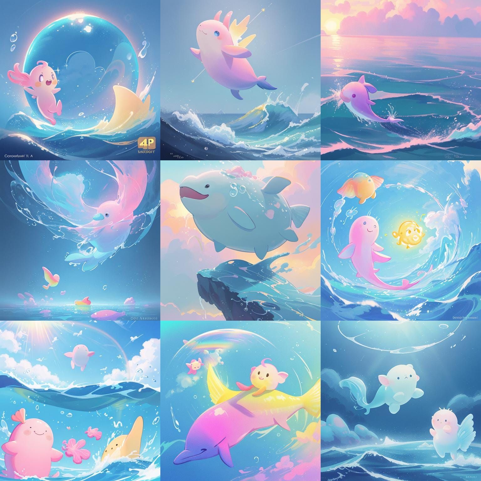 Pink Dolphin Leaps Through Rainbows: 3D Digital Art