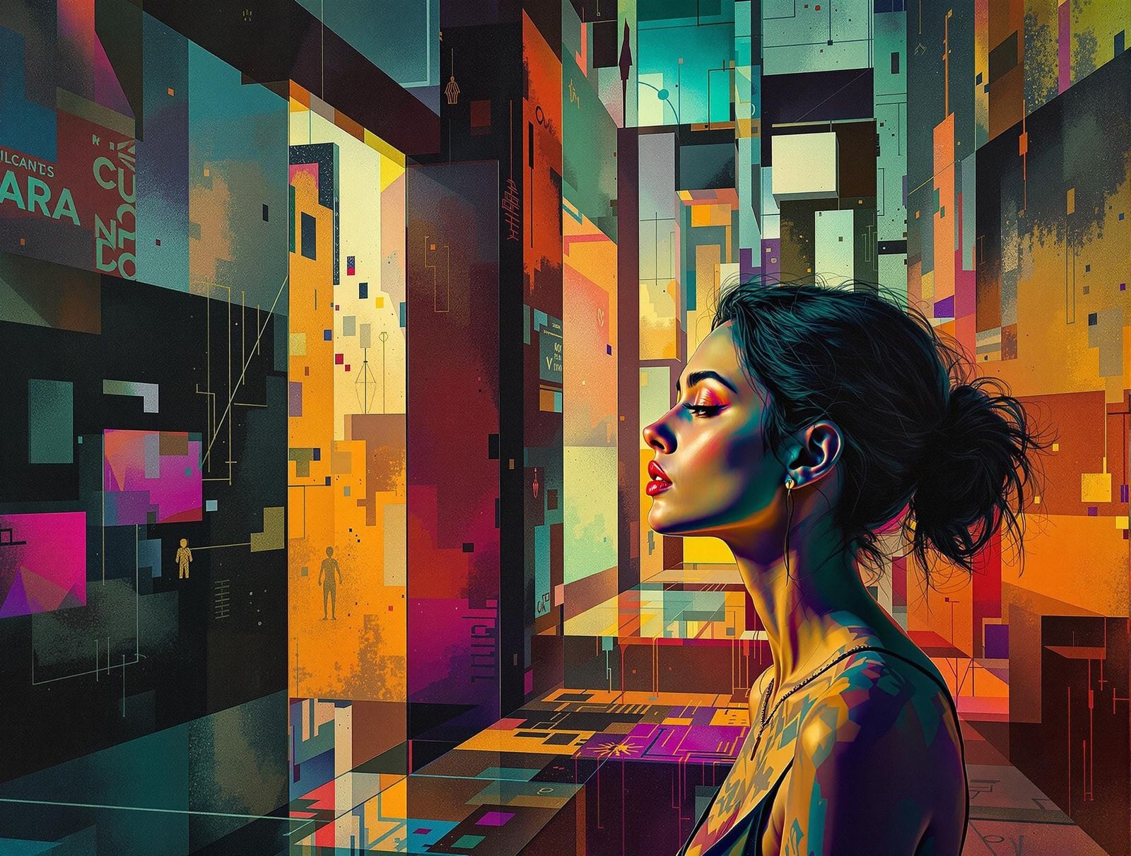 Introspective Portrait in Baroque Op Art Style