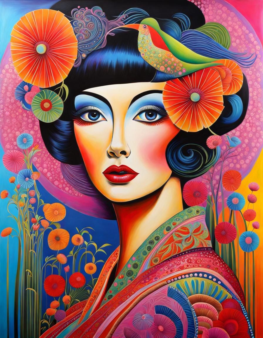 Colorful Surreal Ikebana Woman: A Whimsical Masterpiece