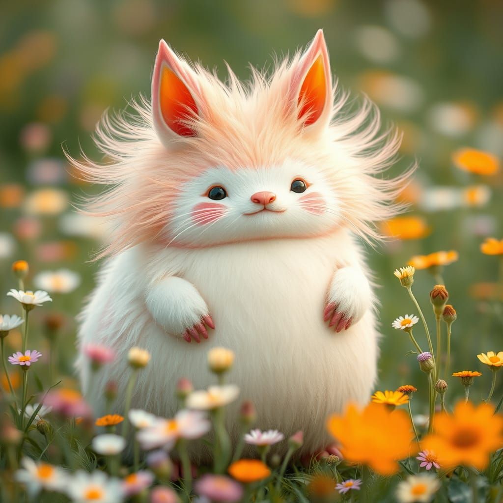 Pastel Hupiluke Creature in Dreamlike Meadow