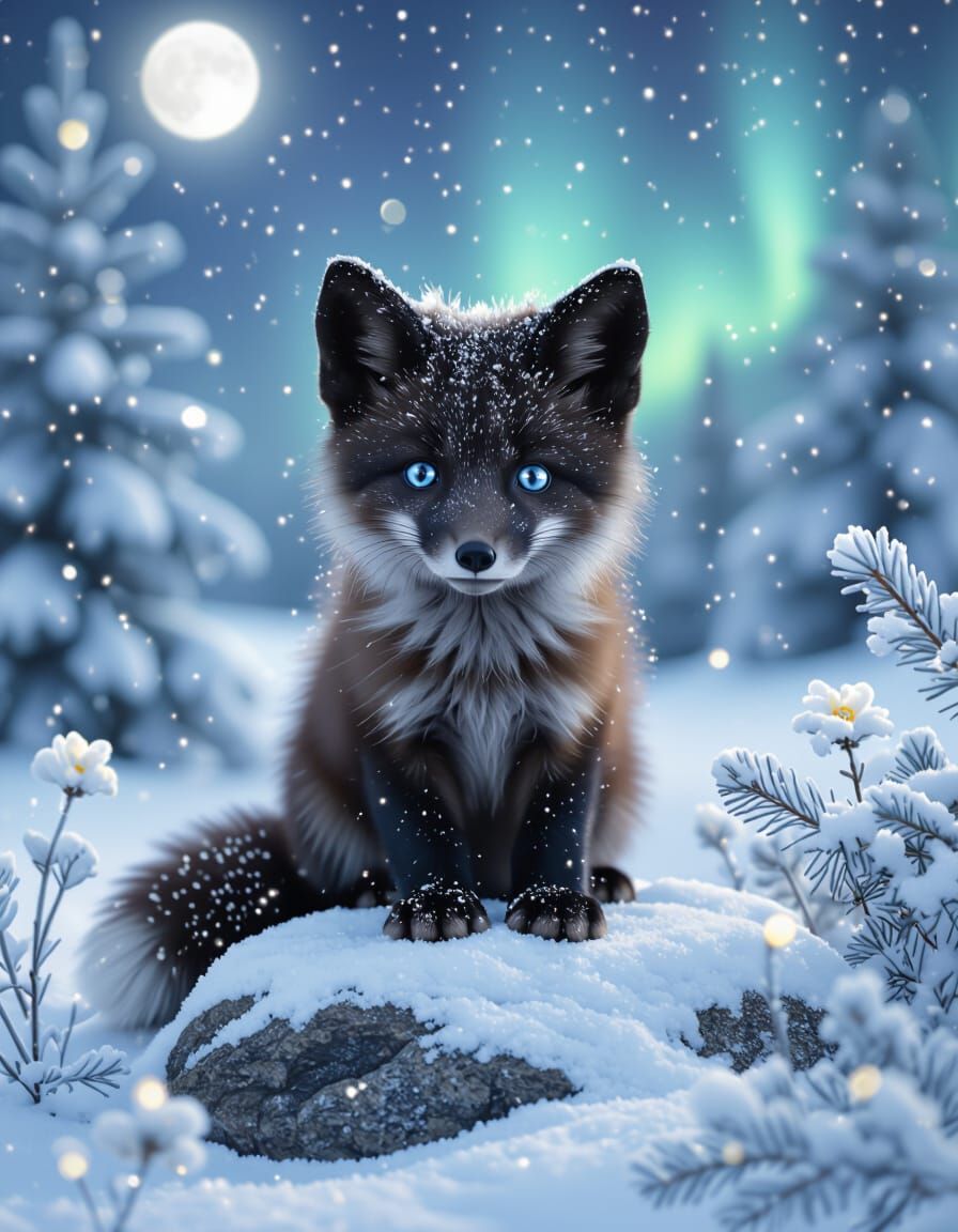 Adorable Baby Fox in Winter Wonderland