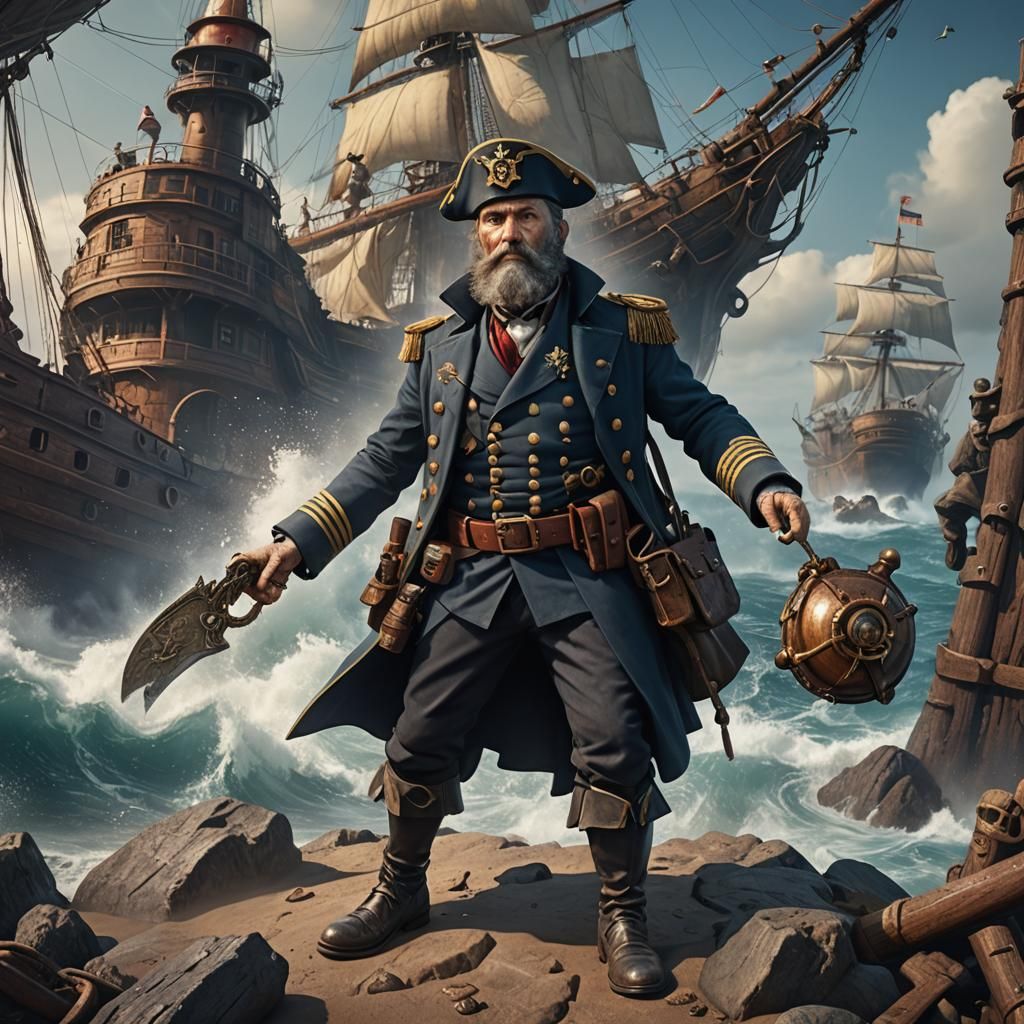 Sea Captain with Missing Limb: Detailed Matte Painting