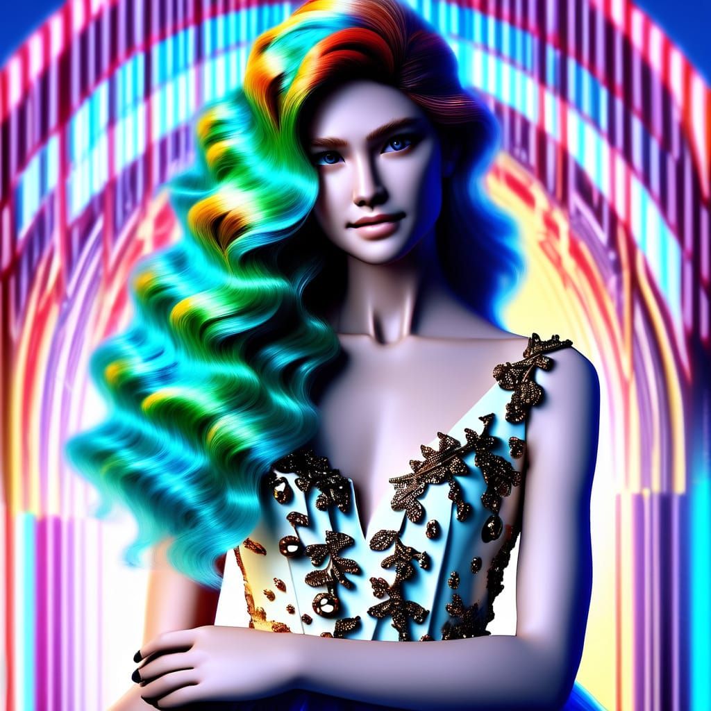 A Gentle Fairy Dances through the Sky with Vibrant Rainbow W...