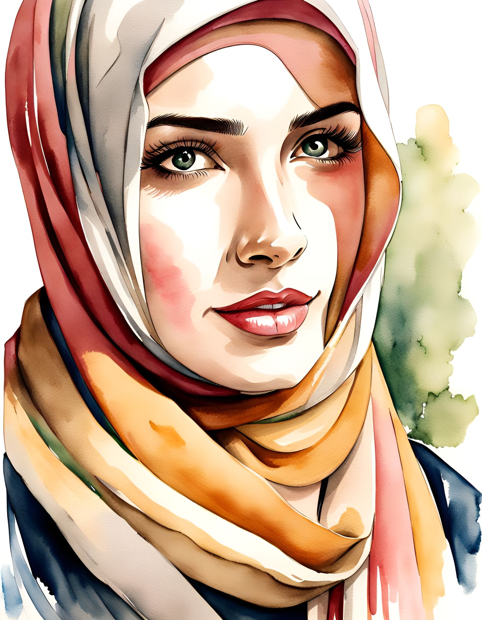 Cute Woman in Detailed Watercolor Hijab