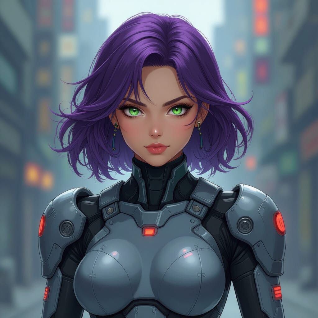 Anime Woman in High-Tech Armor in Robotech Style