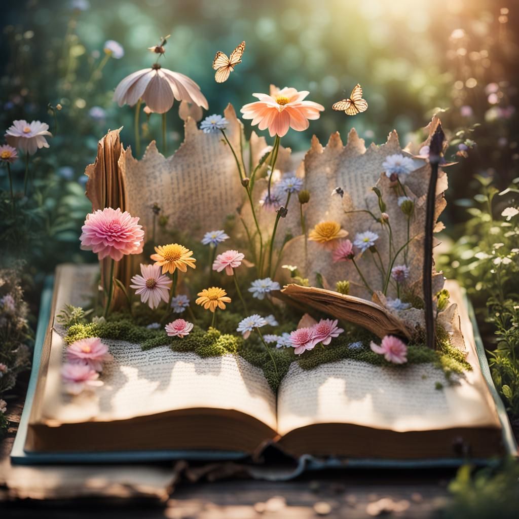 Hyperrealistic Garden Diorama with Pastel Flowers