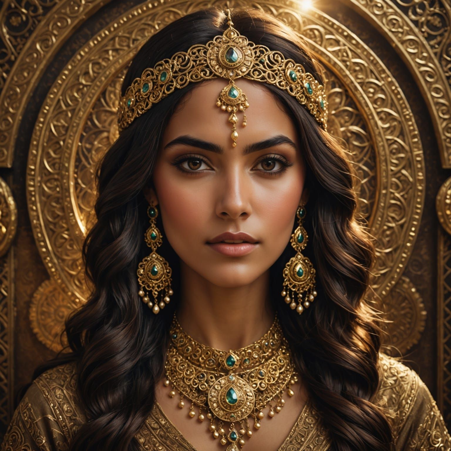 Ethereal Middle Eastern Princess in Golden Attire