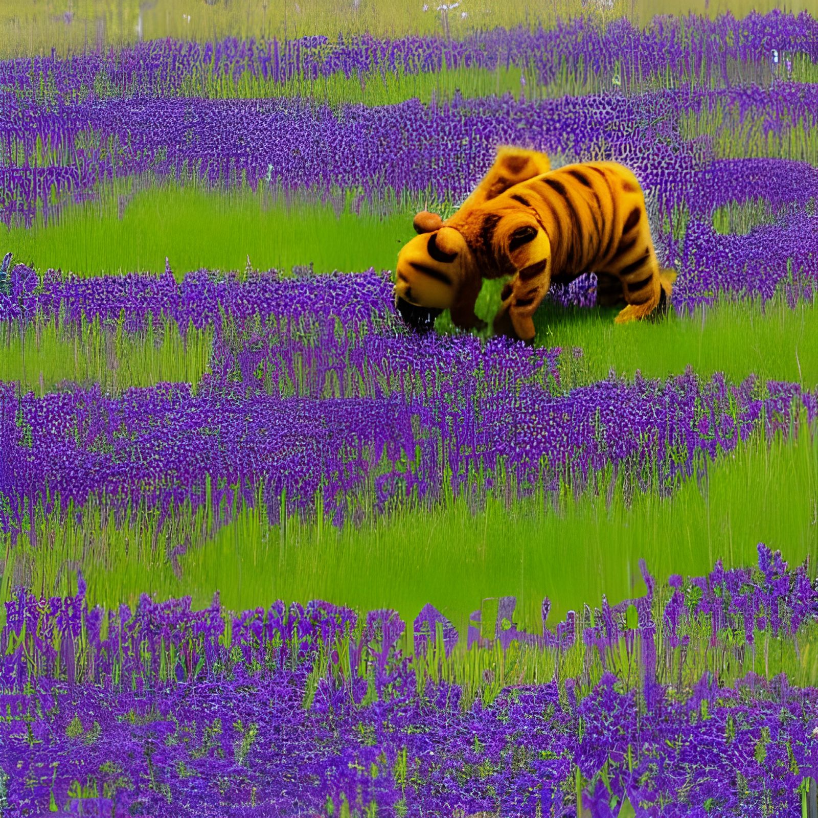 Winnie-Poo and Tigger in a Vibrant Field of Wildflowers
