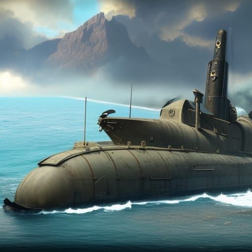 WWII Submarine with Fantasy Pinup Art