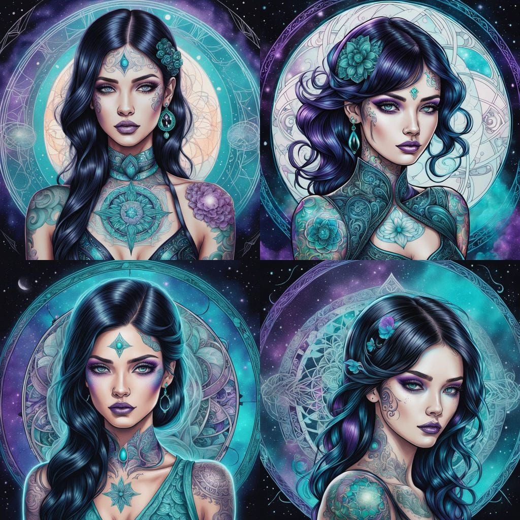 Beautiful Woman with Turquoise Eyes and Purple Highlights