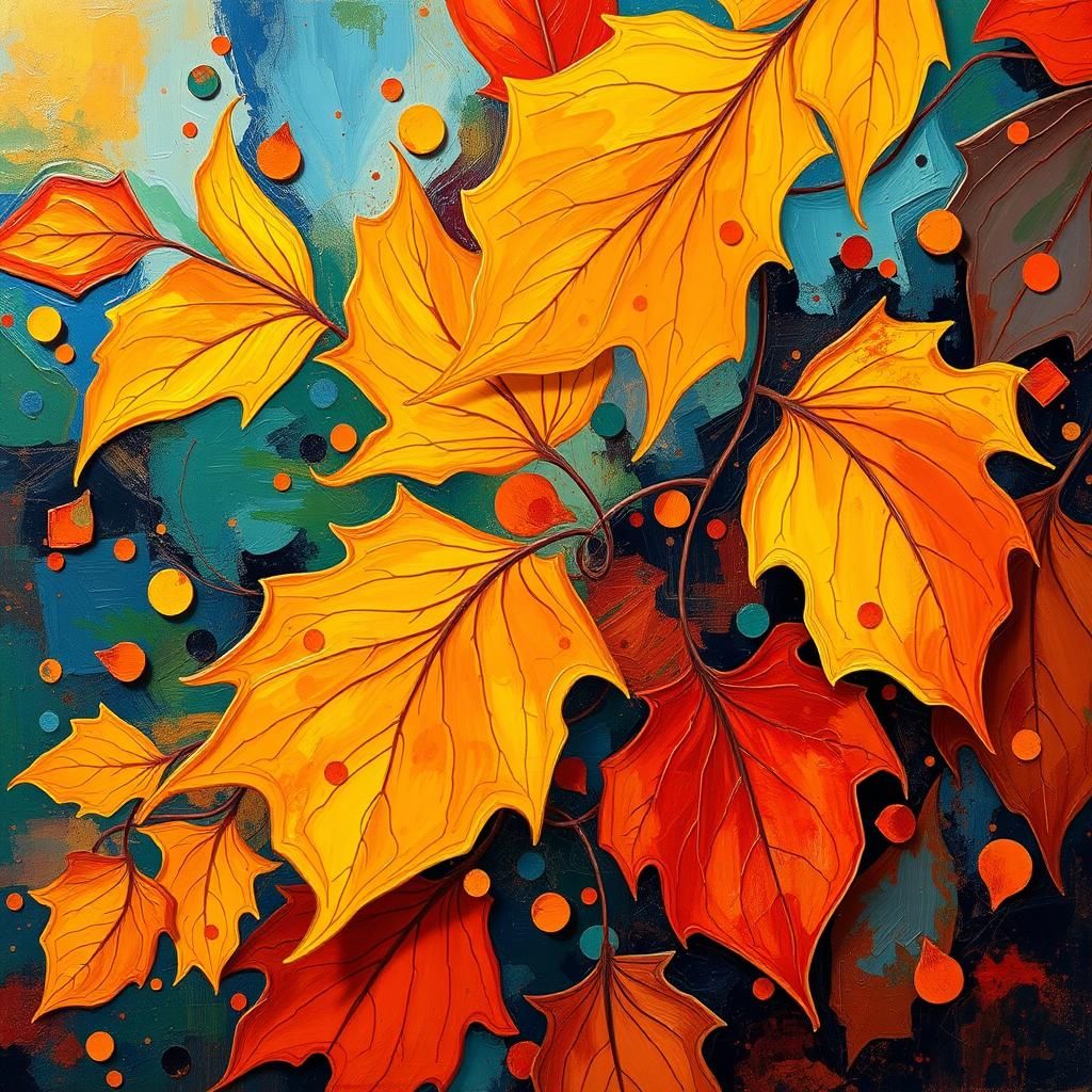 Abstract Autumn Leaves in Expressive Color Field Style