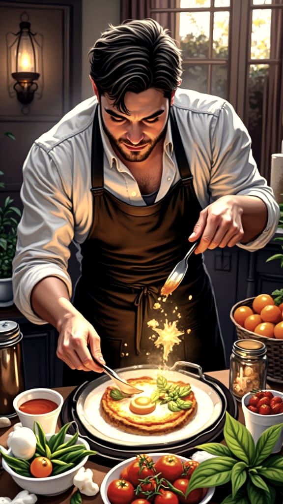 Kind Man Cooks Breakfast in Sunny Outdoor Setting