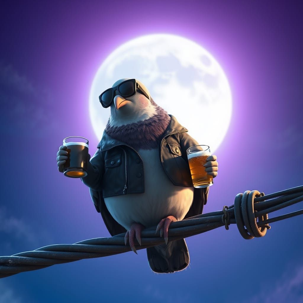 Whimsical Pigeon in Moonlit Chic